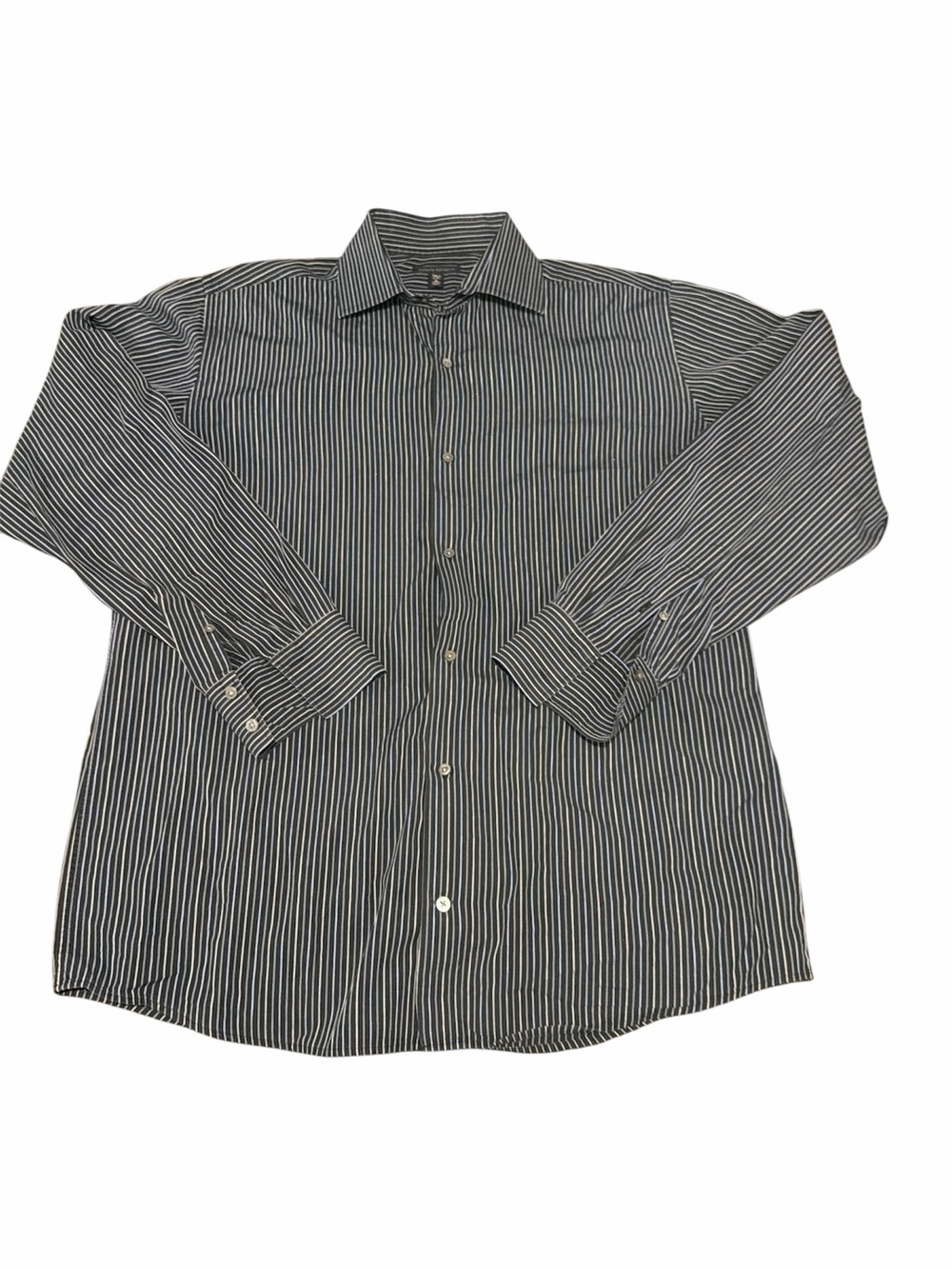 Banana Republic Mens XL Tall 17-17.5 Black Gray Blue Stripe Shirt